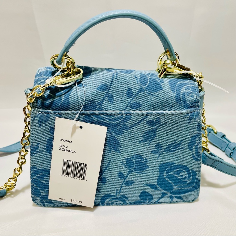 Betsey Johnson Blue DENIM Floral Crossbody Bag with Gold Bow, NWT - Picture 5 of 16